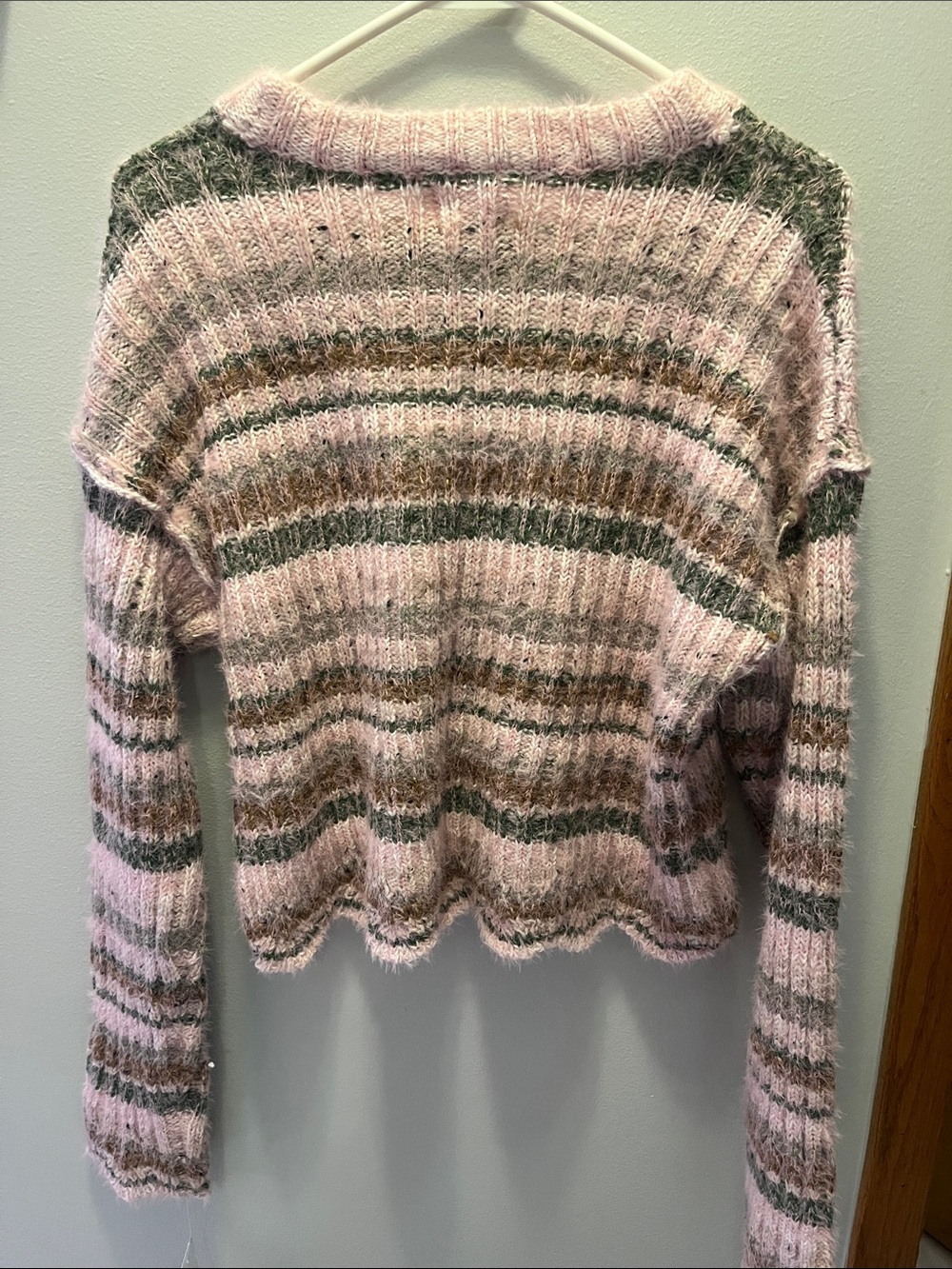 Thread & Supply Pink Striped Crewneck Scalloped Hem Sweater - Picture 4 of 4
